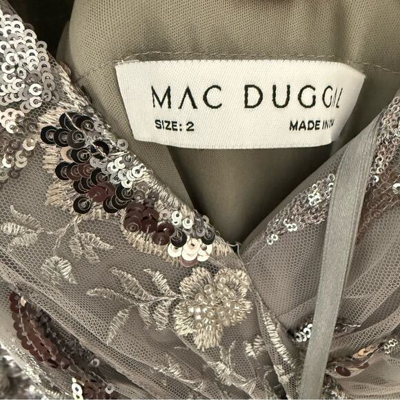 Mac Duggal Beaded Floral Chiffon Skirt Gown Platinum Women’s Sz 2 - Picture 4 of 7